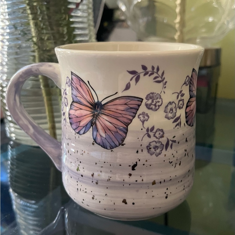 Butterfly Floral Ceramic Mug in Lavender and Pink